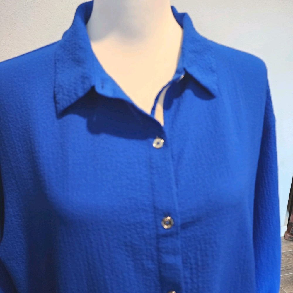 DKNY Dress Womens 12 Royal Blue Tiered Pockets Stretch‎ Prairie Feminine Flowy - Picture 3 of 11